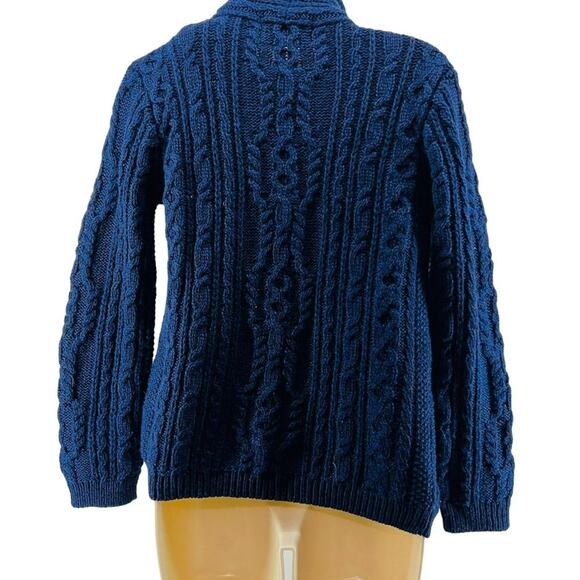 Original Aran Co Royal Blue Cable Knit Side Zip Cardigan Womens Xsmall - Picture 7 of 7